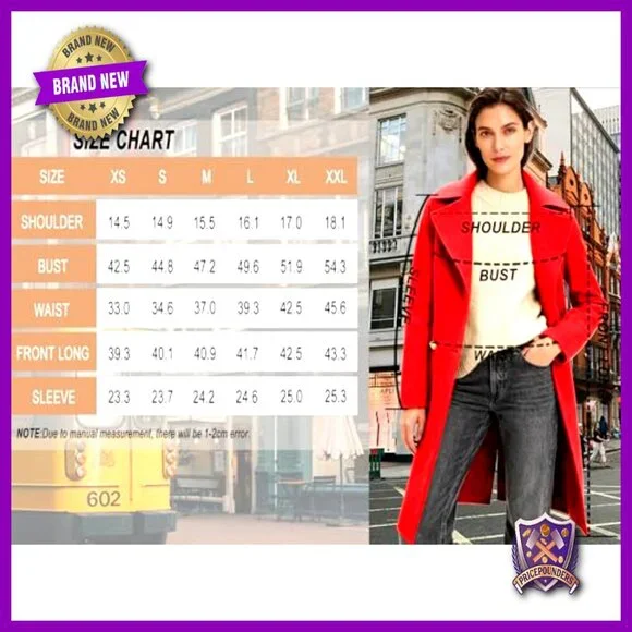 Double-Breasted Peacoat Classic Wool Overcoat Notch Lapel Slim Fit Elegant - Picture 7 of 7